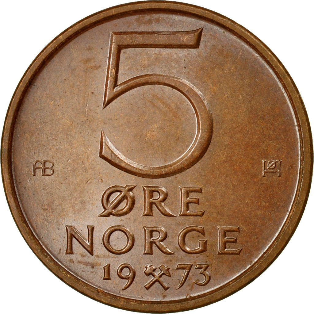 Moneta, Norwegia, Olav V, 5 Öre, 1973, MS(63), Bronze, KM:415