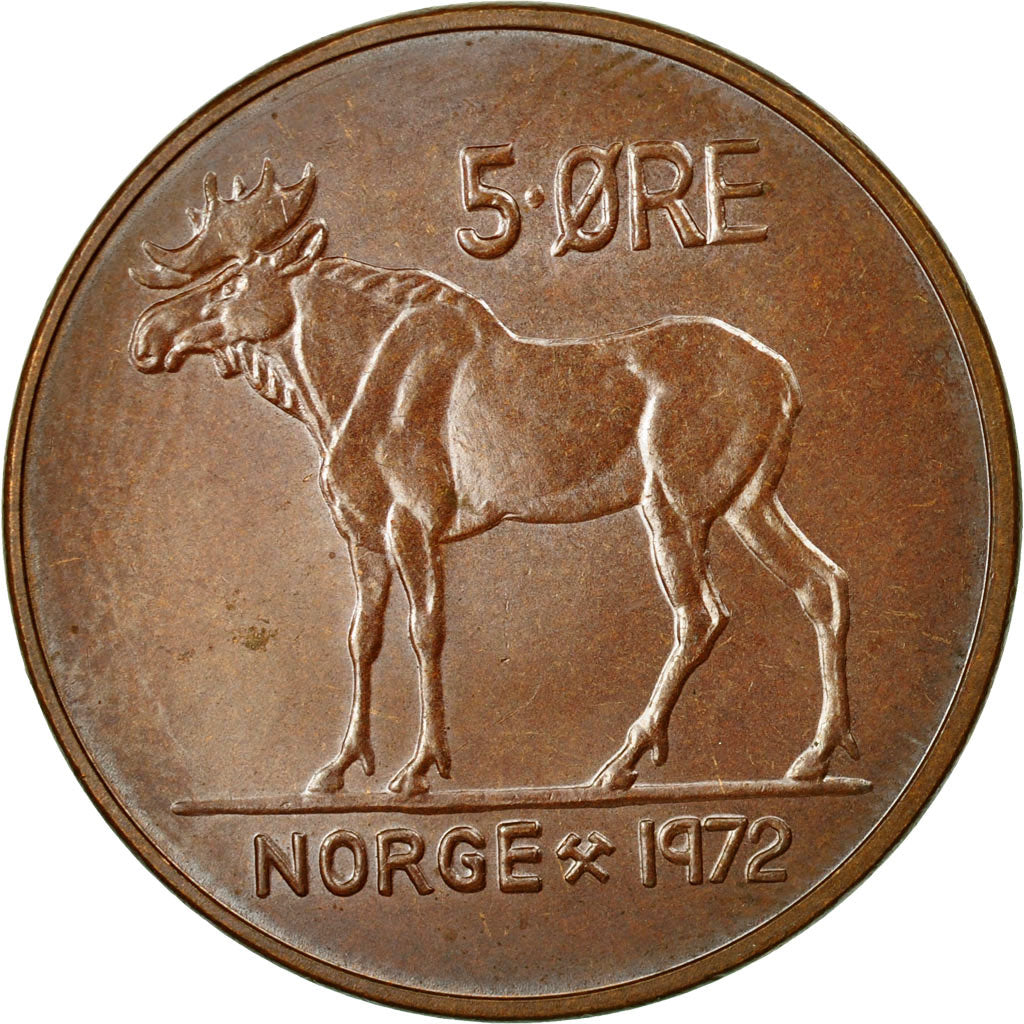 Coin, Norway, Olav V, 5 Öre, 1972, MS(63), Bronze, KM:405