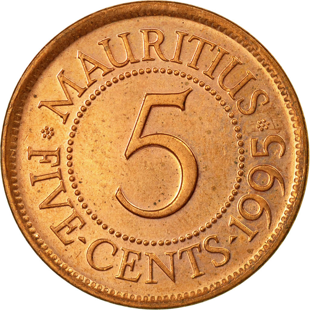 Coin, Mauritius, 5 Cents, 1995, MS(60-62), Copper Plated Steel, KM:52