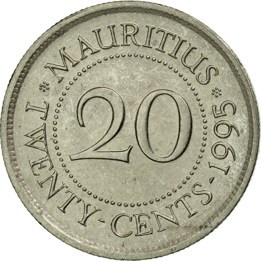 Coin, Mauritius, 20 Cents, 1995, AU(55-58), Nickel plated steel, KM:53