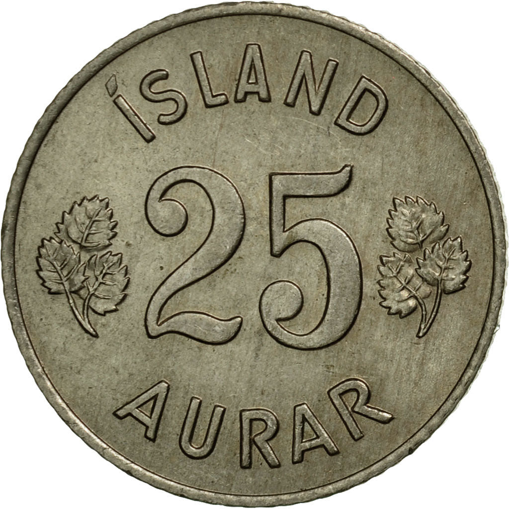 Coin, Iceland, 25 Aurar, 1967, AU(55-58), Copper-nickel, KM:11