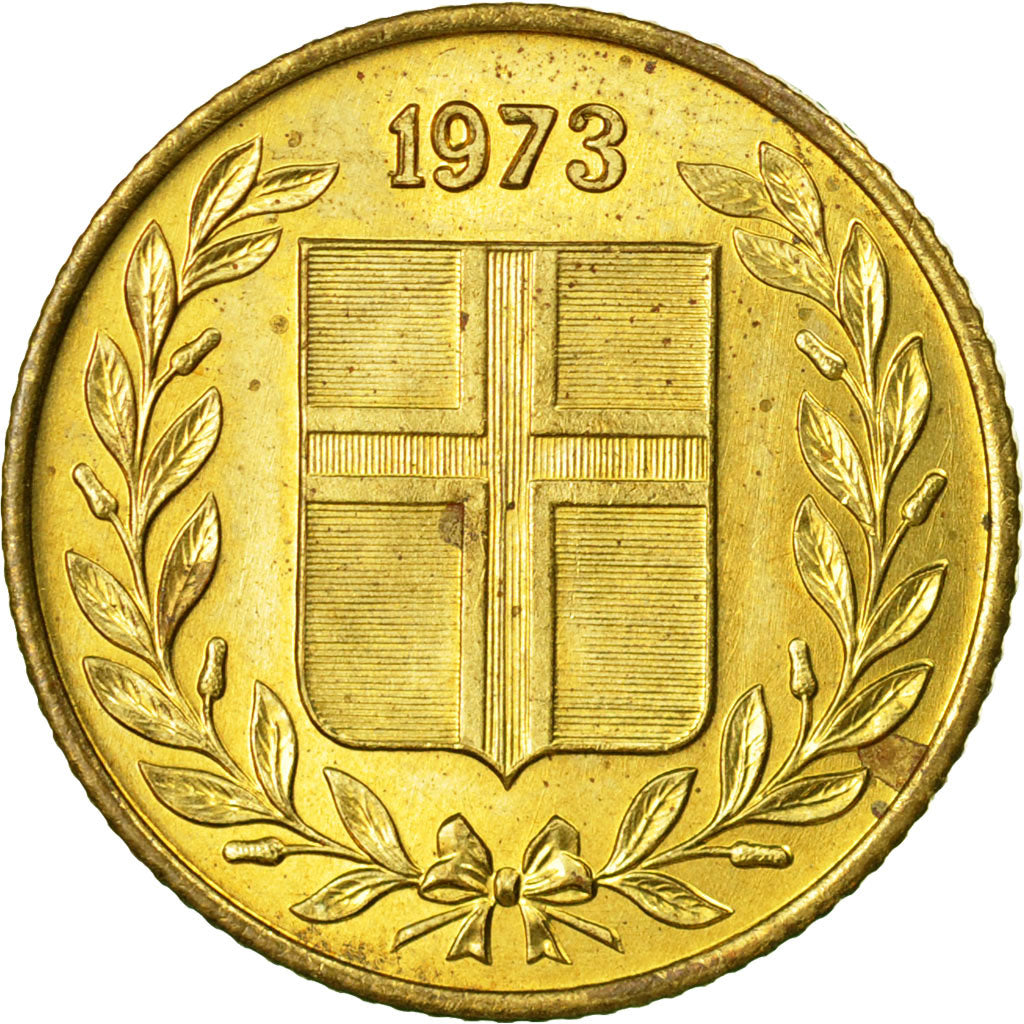 Coin, Iceland, 50 Aurar, 1973, EF(40-45), Nickel-brass, KM:17