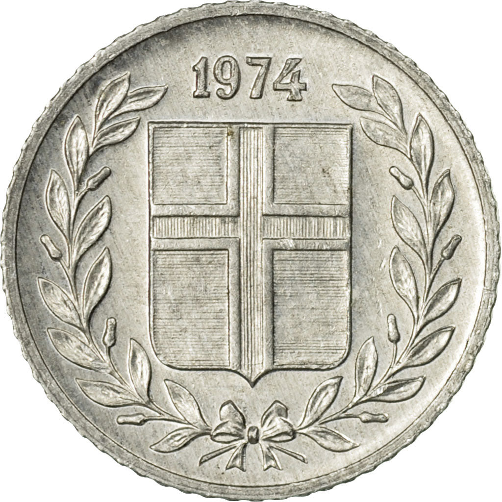 Coin, Iceland, 10 Aurar, 1974, AU(55-58), Aluminum, KM:10a