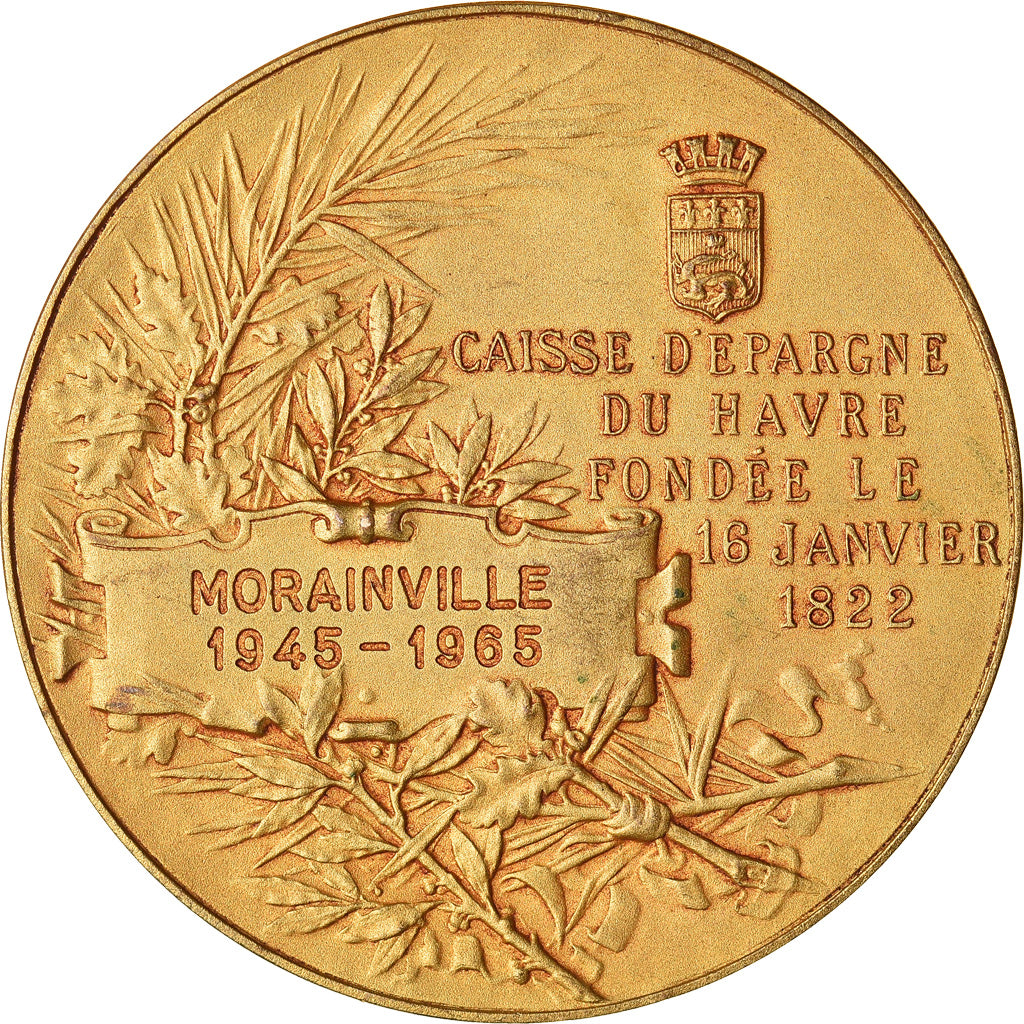 France, Medal, Savings Bank, caisse d'Epargne du Havre, 1965, AU(55-58), Gilt