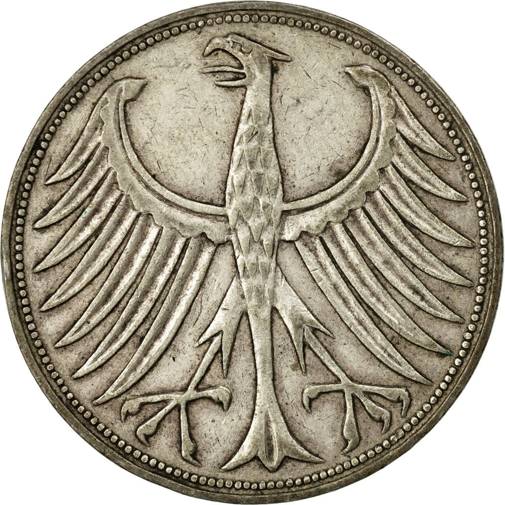 Coin, GERMANY - FEDERAL REPUBLIC, 5 Mark, 1951, Stuttgart, EF(40-45), Silver