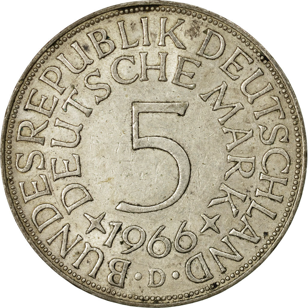 Coin, GERMANY - FEDERAL REPUBLIC, 5 Mark, 1966, Munich, EF(40-45), Silver