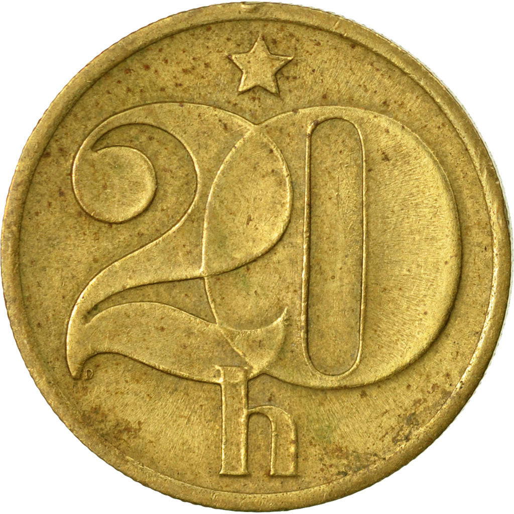 Moneta, Czechosłowacja, 20 Haleru, 1974, EF(40-45), Mosiądz niklowy, KM:74