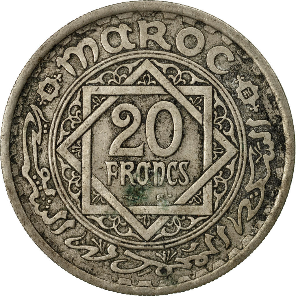 Monnaie, Maroc, Mohammed V, 20 Francs, AH 1366/1947, Paris, TTB, Copper-nickel