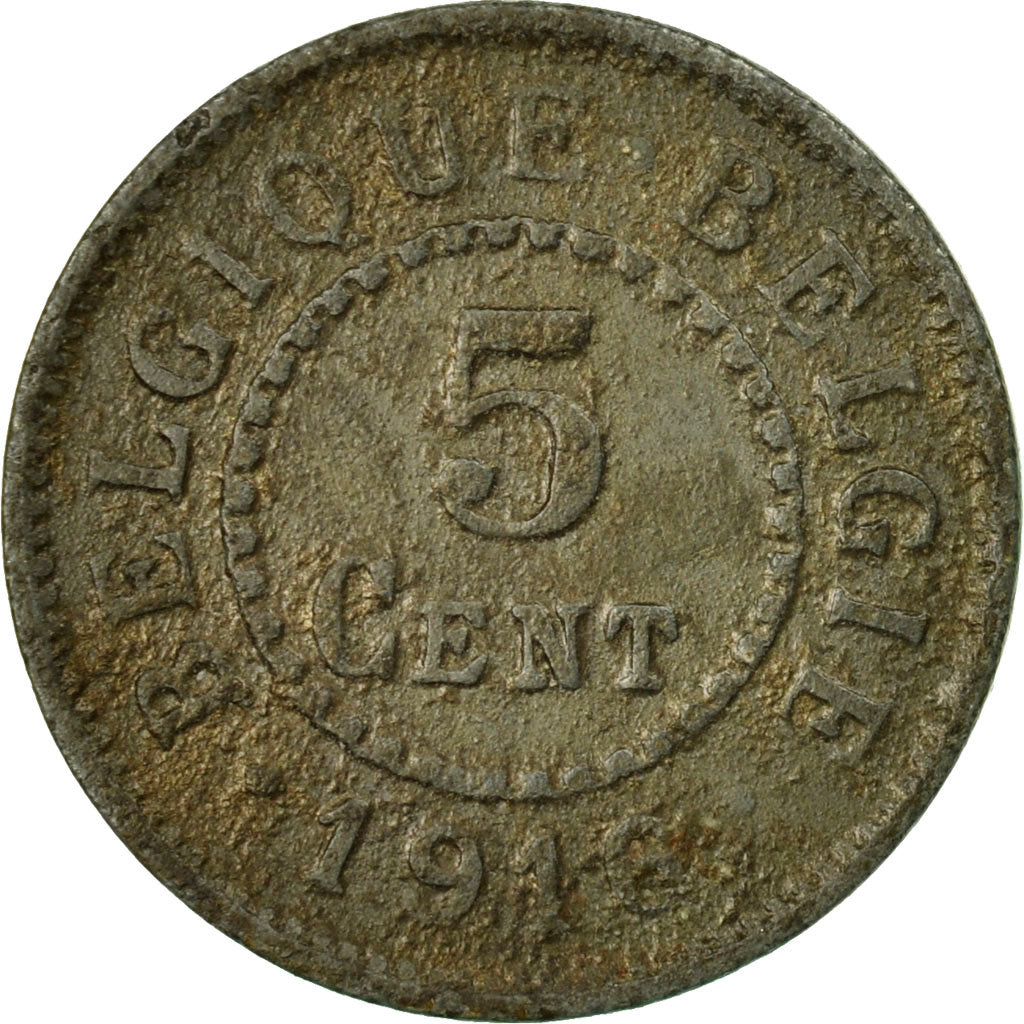 Moneta, Belgia, 5 Centimes, 1916, VF(30-35), Cynk, KM:80
