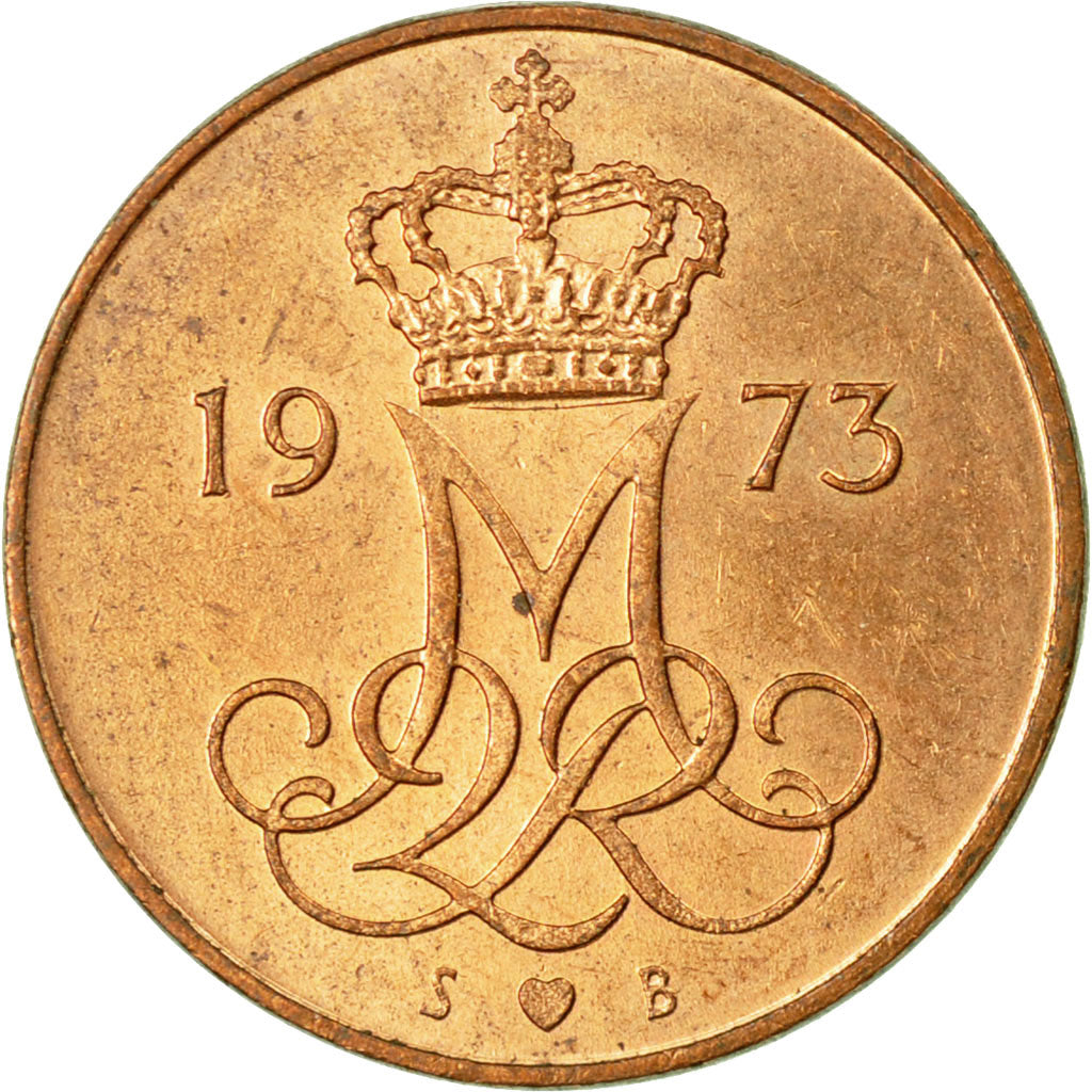 Coin, Denmark, Margrethe II, 5 Öre, 1973, Copenhagen, VF(30-35), Copper Clad