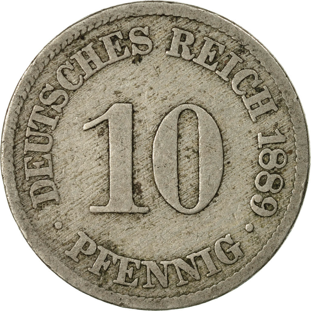 Moneta, NIEMCY - IMPERIUM, Wilhelm I, 10 Pfennig, 1889, Berlin, F(12-15)