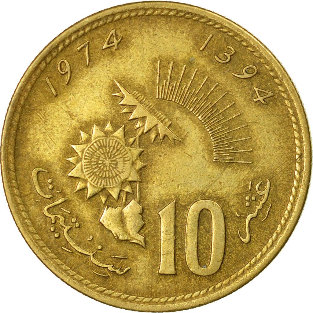 Coin, Morocco, al-Hassan II, 10 Santimat, 1974/AH1394, Paris, VF(30-35)