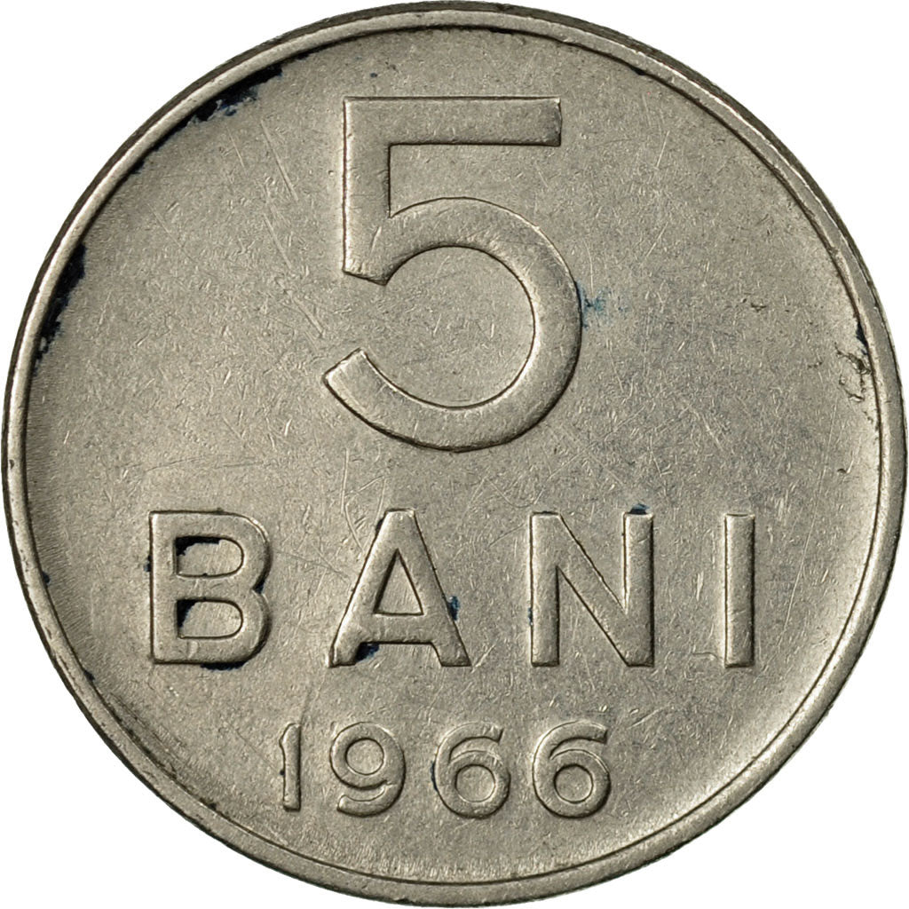 Moneda, Rumanía, 5 Bani, 1966, BC+, Níquel recubierto de acero, KM:92