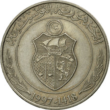 Moneta, Tunisia, Dinar, 1997/AH1418, Paris, BB, Rame-nichel, KM:347