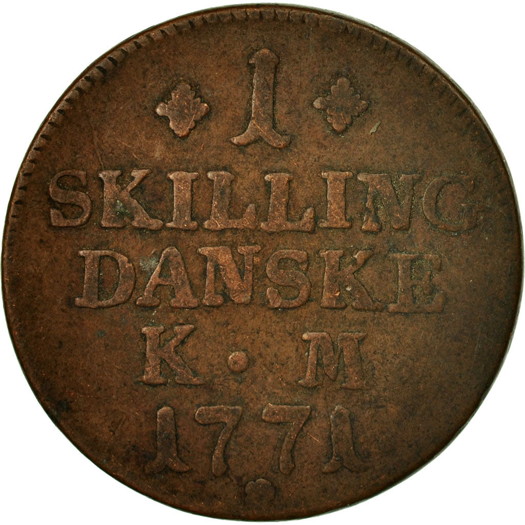 Coin, Norway, Christian VII, Skilling, 1771, Kongsberg, EF(40-45), Copper