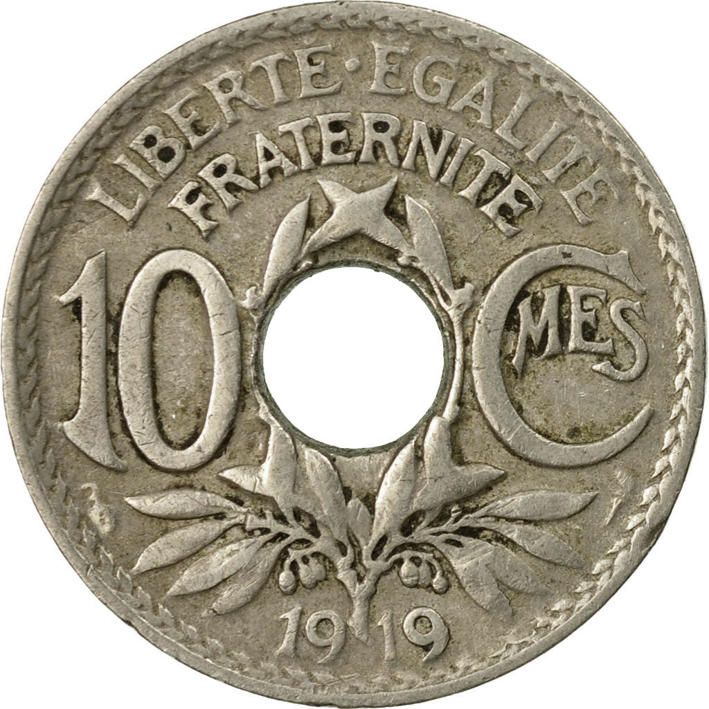 Moneda, Francia, Lindauer, 10 Centimes, 1919, Paris, BC+, Cobre - níquel