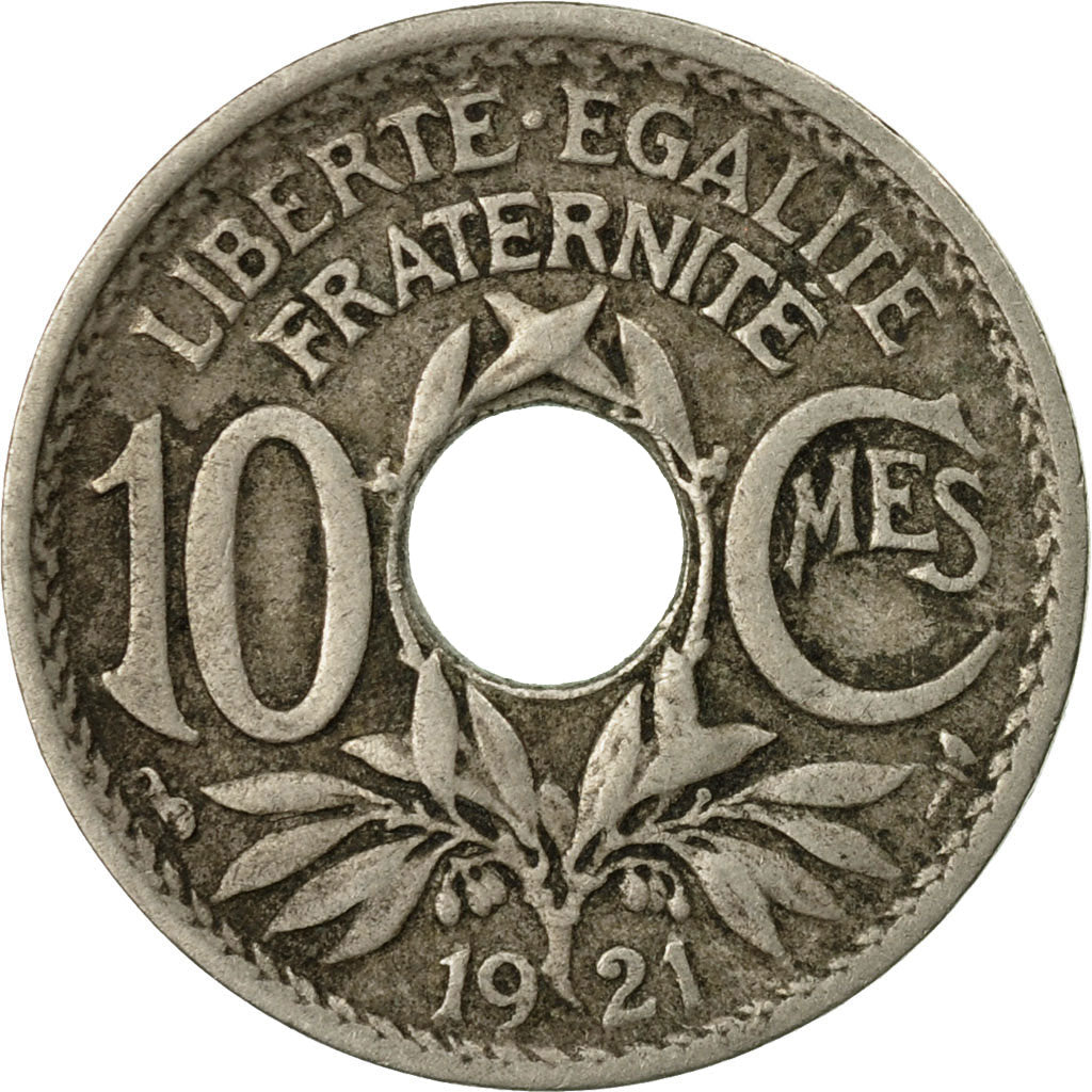 Moneda, Francia, Lindauer, 10 Centimes, 1921, Paris, BC+, Cobre - níquel