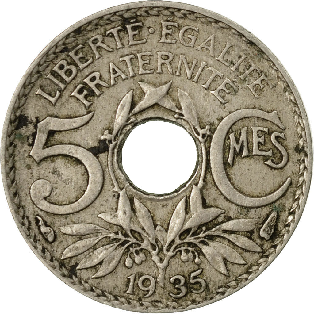 Moneta, Francja, Lindauer, 5 Centimes, 1935, Paris, EF(40-45), Miedź-Nikiel