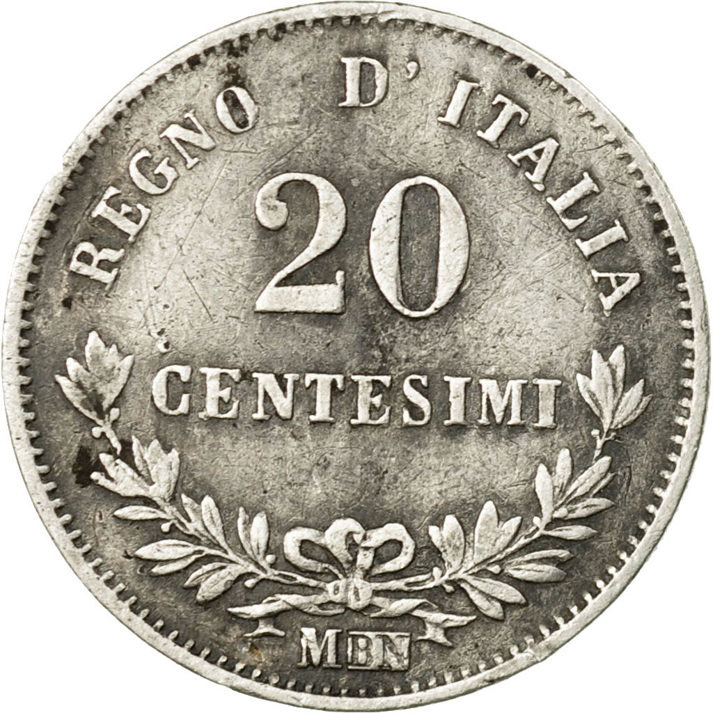 Coin, Italy, Vittorio Emanuele II, 20 Centesimi, 1863, Milan, AU(50-53), Silver