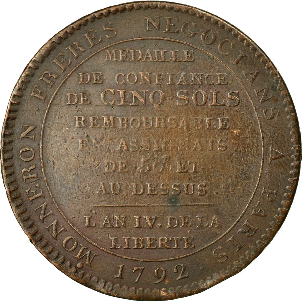Münze, Frankreich, 5 Sols, 1792, Birmingham, SS+, Bronze, KM:Tn31
