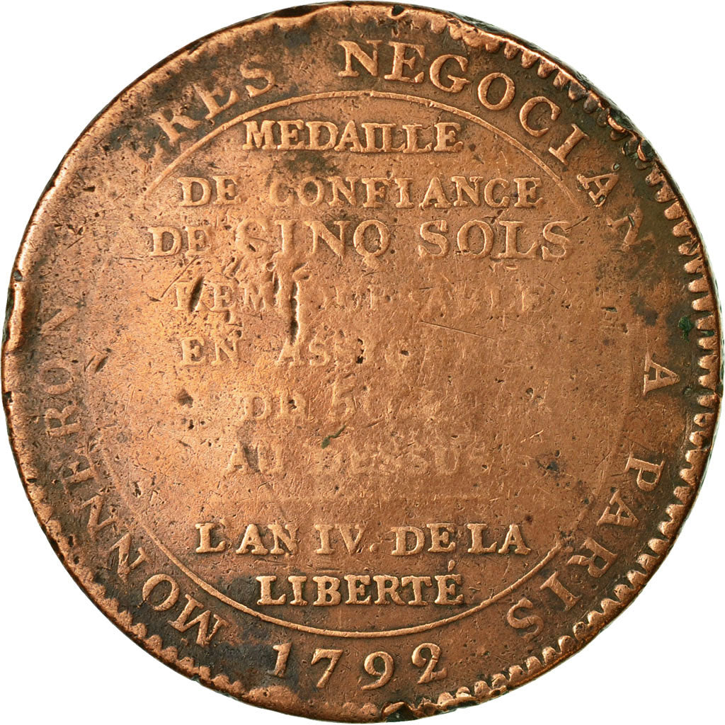 Coin, France, 5 Sols, 1792, Birmingham, VF(20-25), Bronze, KM:Tn31