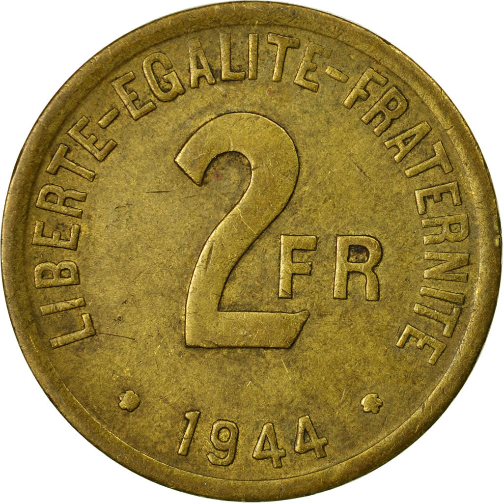 Coin, France, France Libre, 2 Francs, 1944, Philadelphia, VF(30-35), Brass