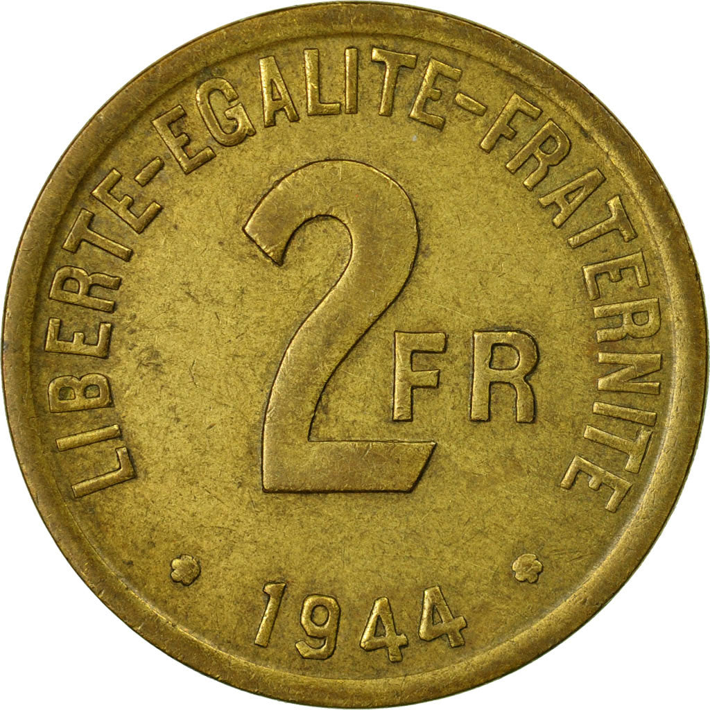 Coin, France, France Libre, 2 Francs, 1944, Philadelphia, EF(40-45), Brass