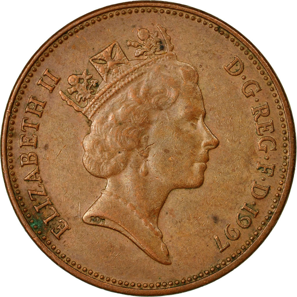 Coin, Great Britain, Elizabeth II, 2 Pence, 1997, VF(30-35), Copper Plated