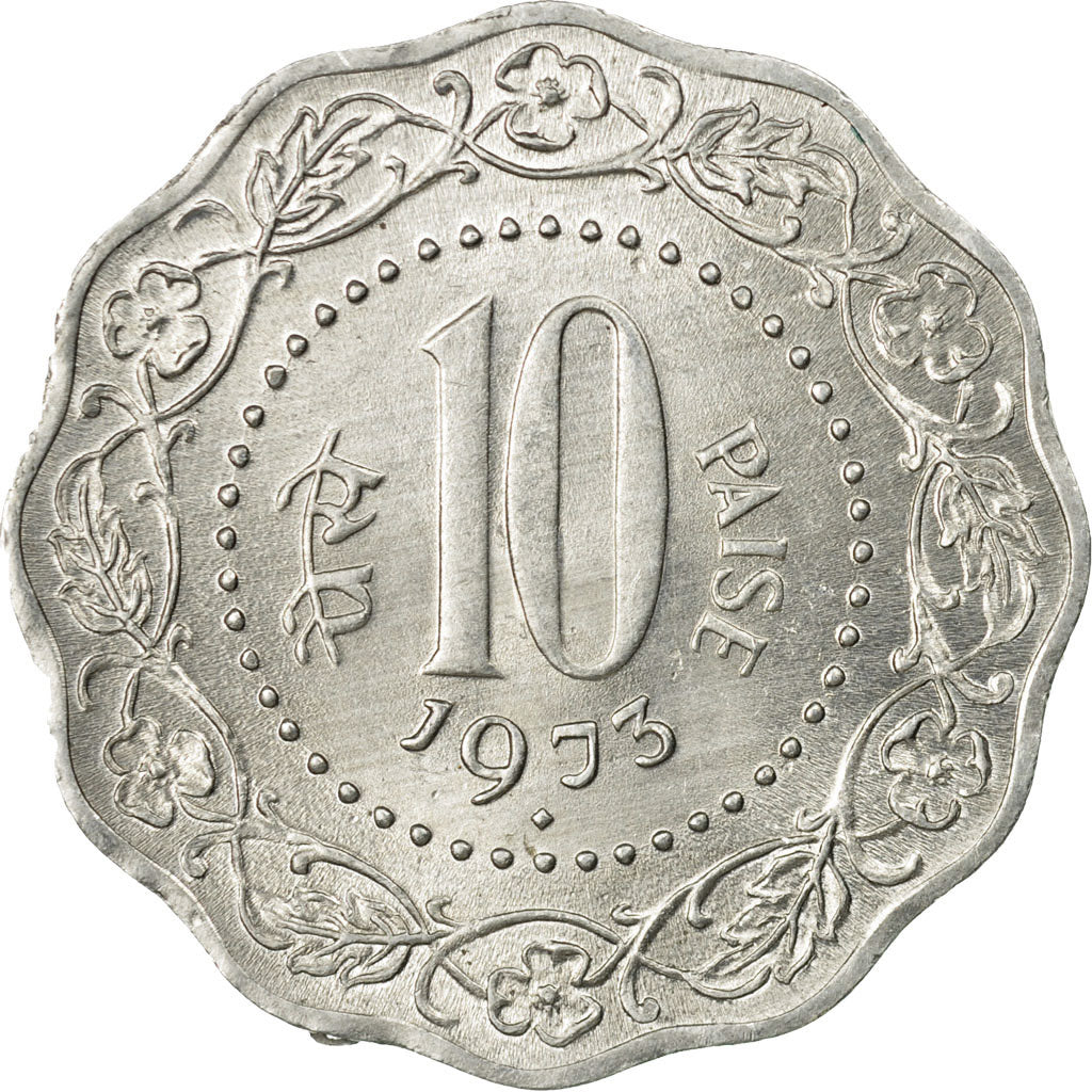 Coin, INDIA-REPUBLIC, 10 Paise, 1973, MS(60-62), Aluminum, KM:27.1