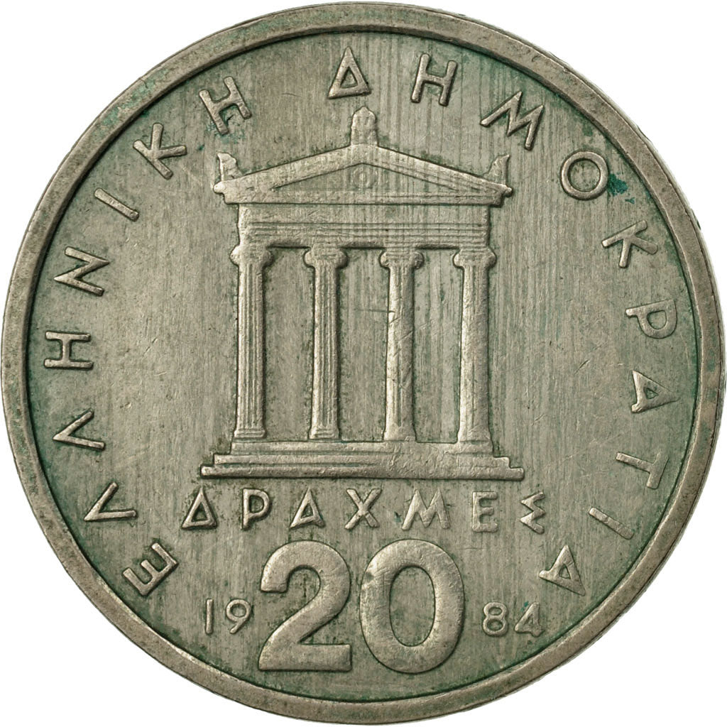 Moneta, Grecja, 20 Drachmes, 1984, VF(20-25), Miedź-Nikiel, KM:133