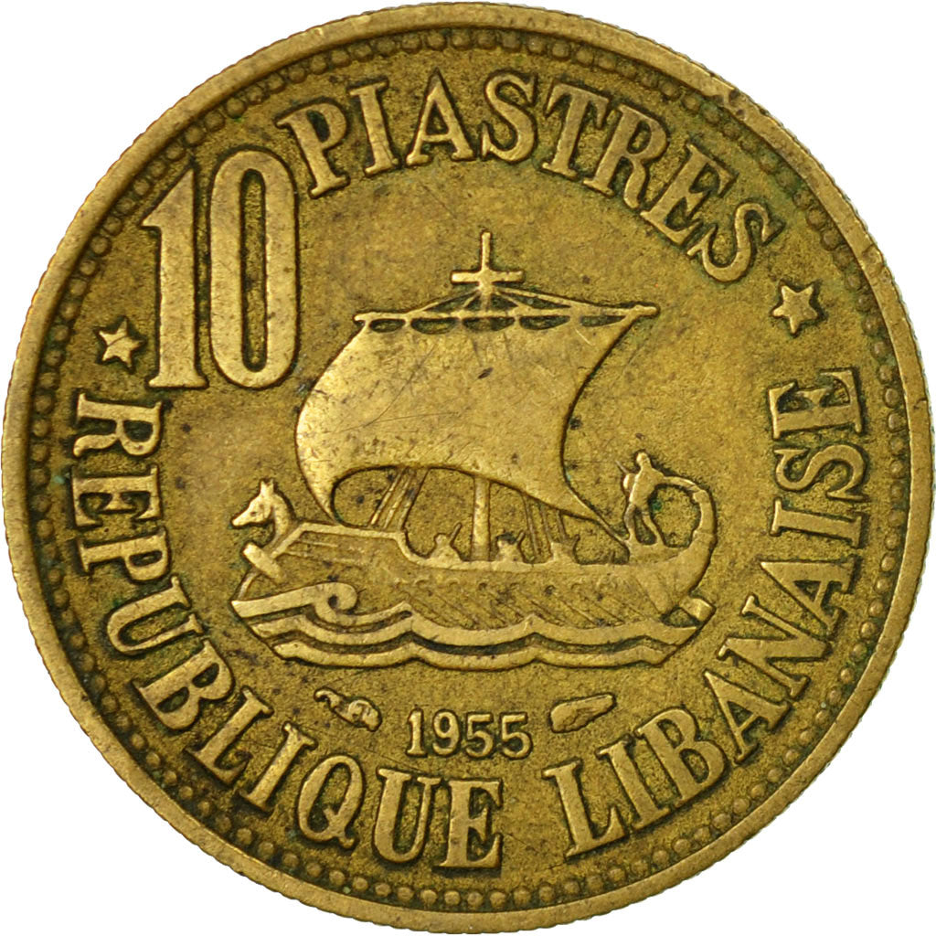 Coin, Lebanon, 10 Piastres, 1955, Paris, EF(40-45), Aluminum-Bronze, KM:23