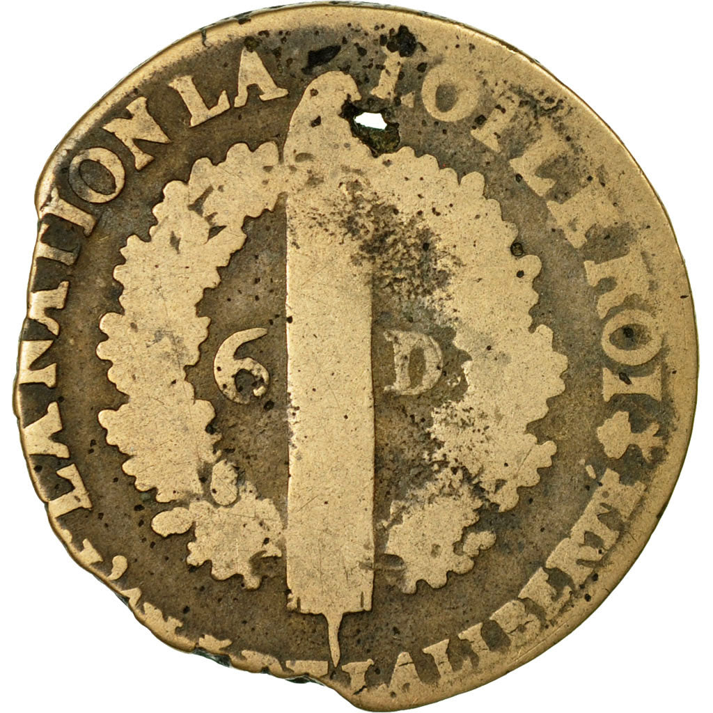 Coin, France, 6 deniers françois, 6 Deniers, 1793, Nantes, VG(8-10), Bronze