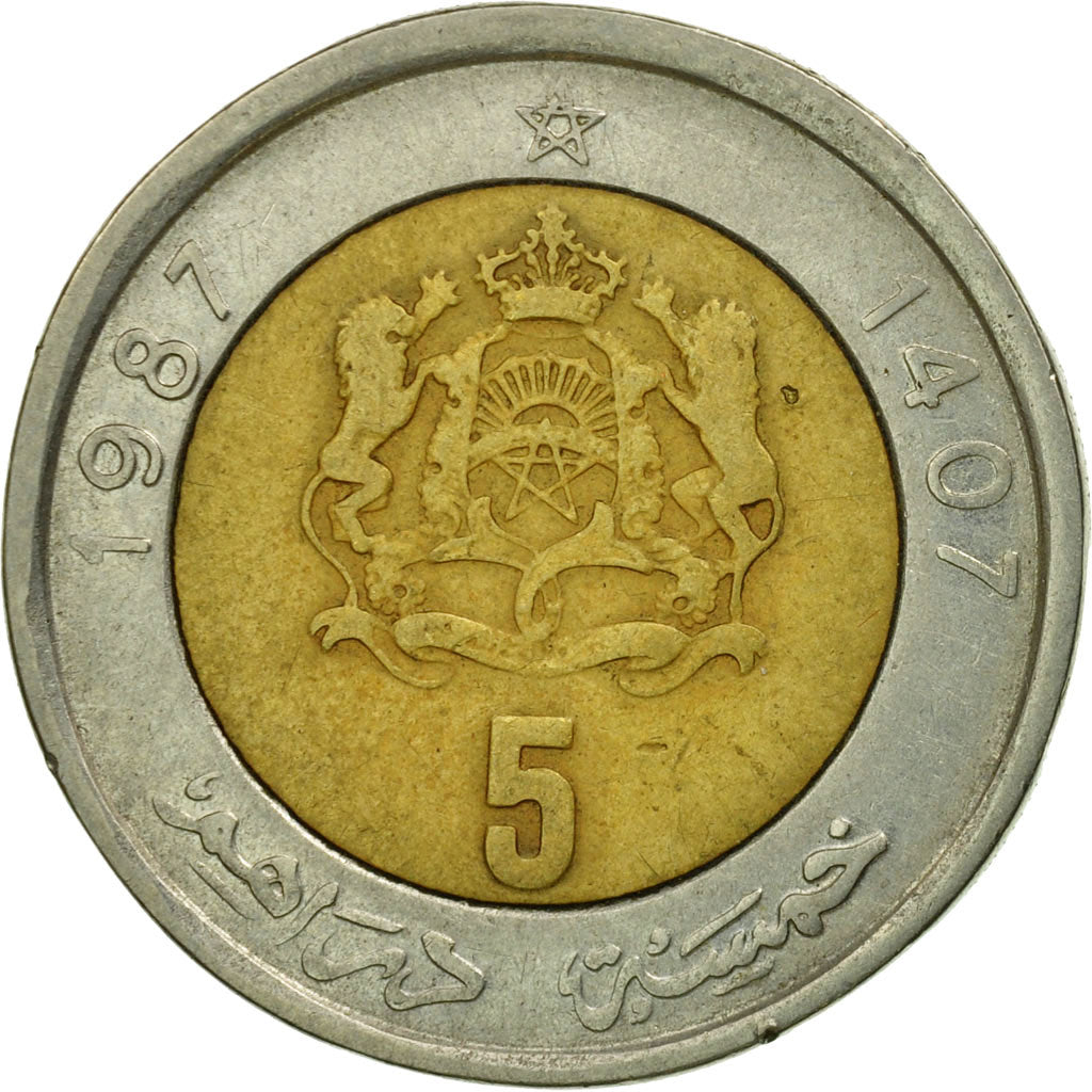 Coin, Morocco, al-Hassan II, 5 Dirhams, 1987/AH1407, Paris, VF(30-35)