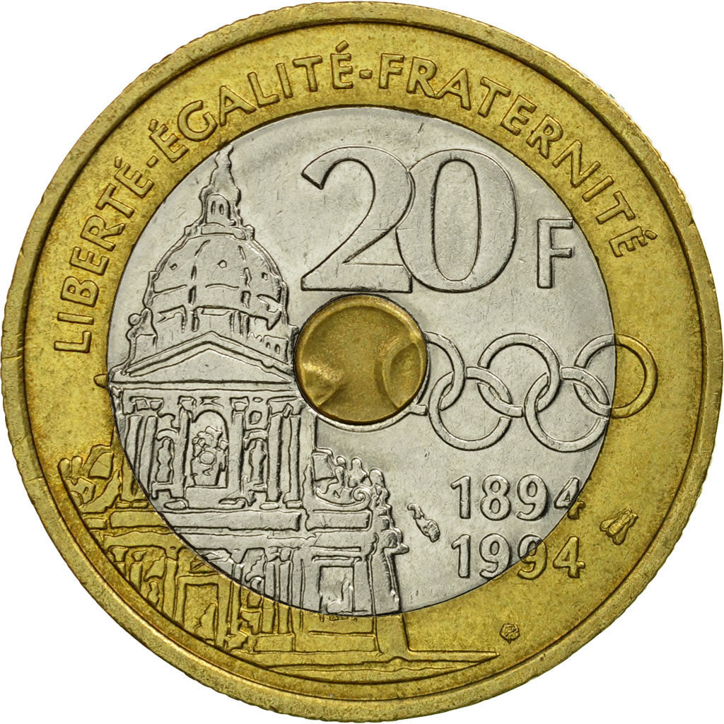 Munten, Frankrijk, Pierre de Coubertin, 20 Francs, 1994, Paris, ZF