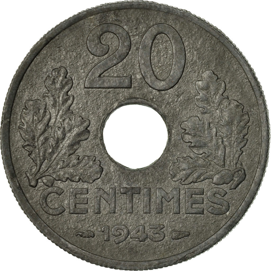Coin, France, État français, 20 Centimes, 1943, Paris, EF(40-45), Zinc