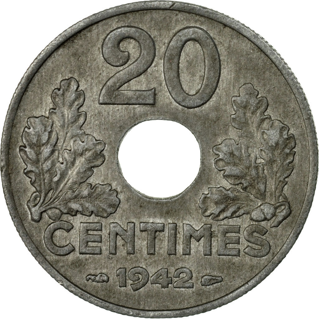 Coin, France, État français, 20 Centimes, 1942, Paris, EF(40-45), Zinc