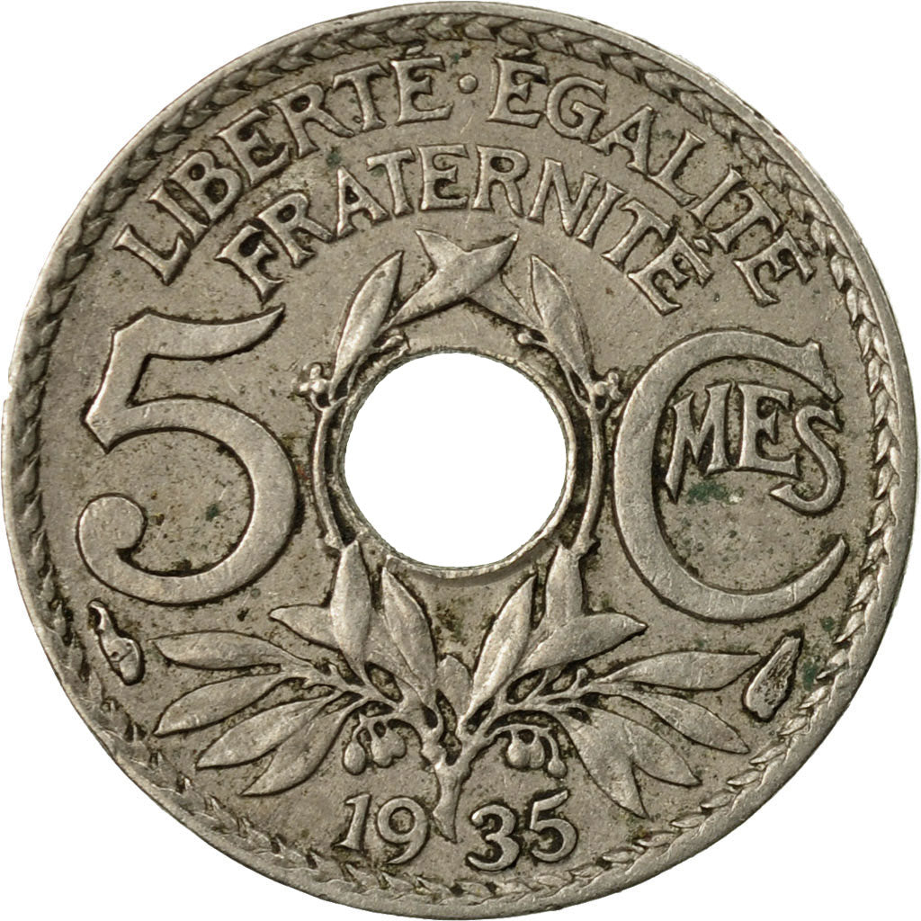 Moneda, Francia, Lindauer, 5 Centimes, 1935, Paris, BC+, Cobre - níquel