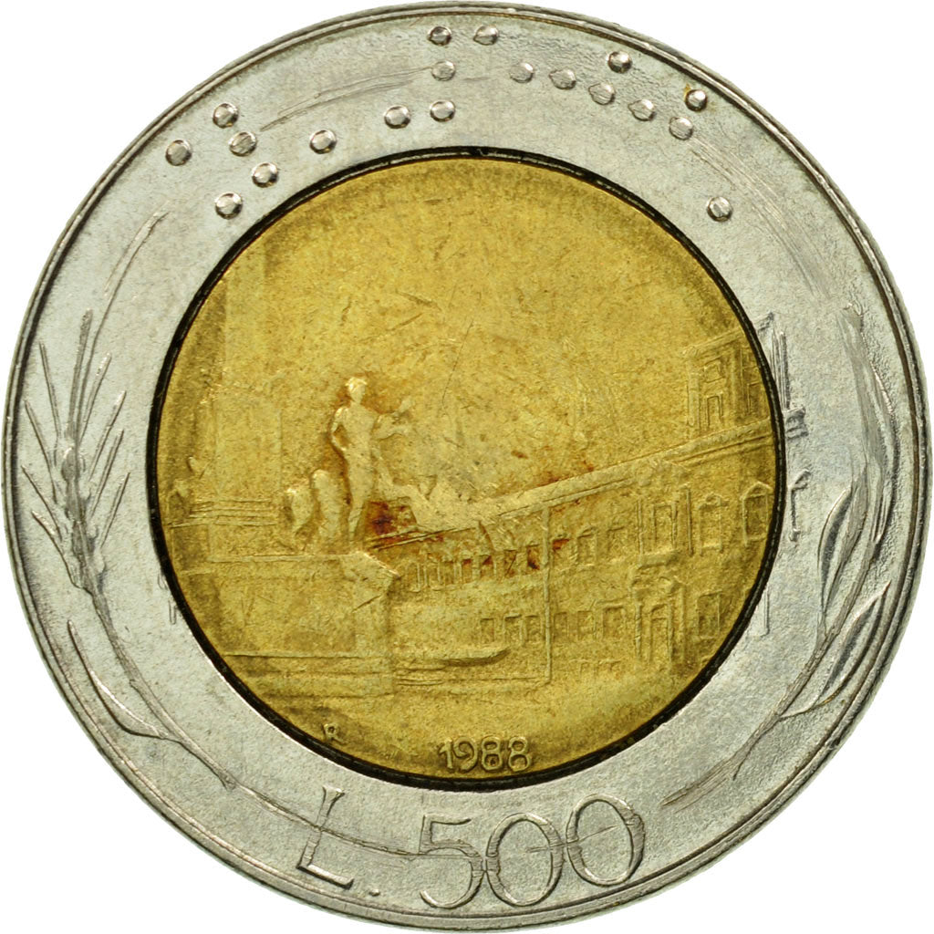 Coin, Italy, 500 Lire, 1988, Rome, VF(30-35), Bi-Metallic, KM:111
