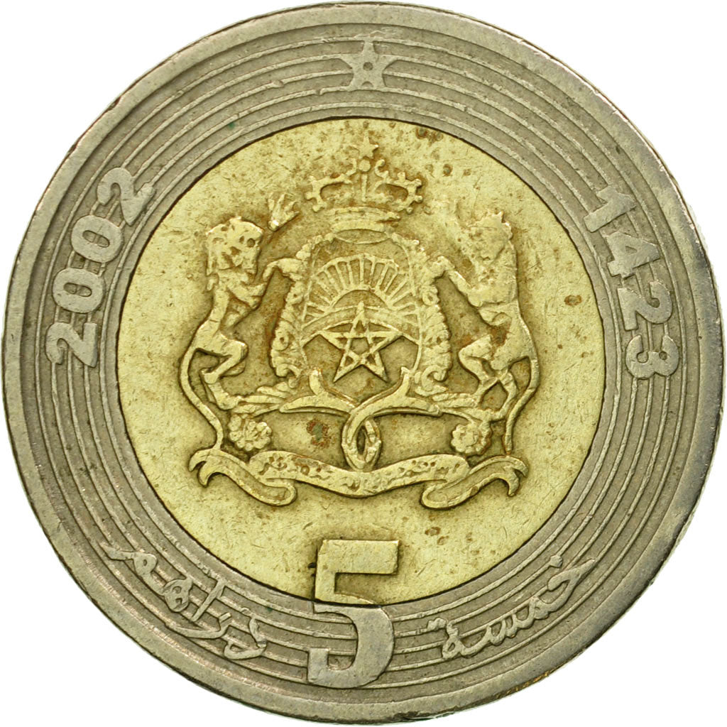 Coin, Morocco, Mohammed VI, 5 Dirhams, 2002/AH1423, Paris, VF(30-35)