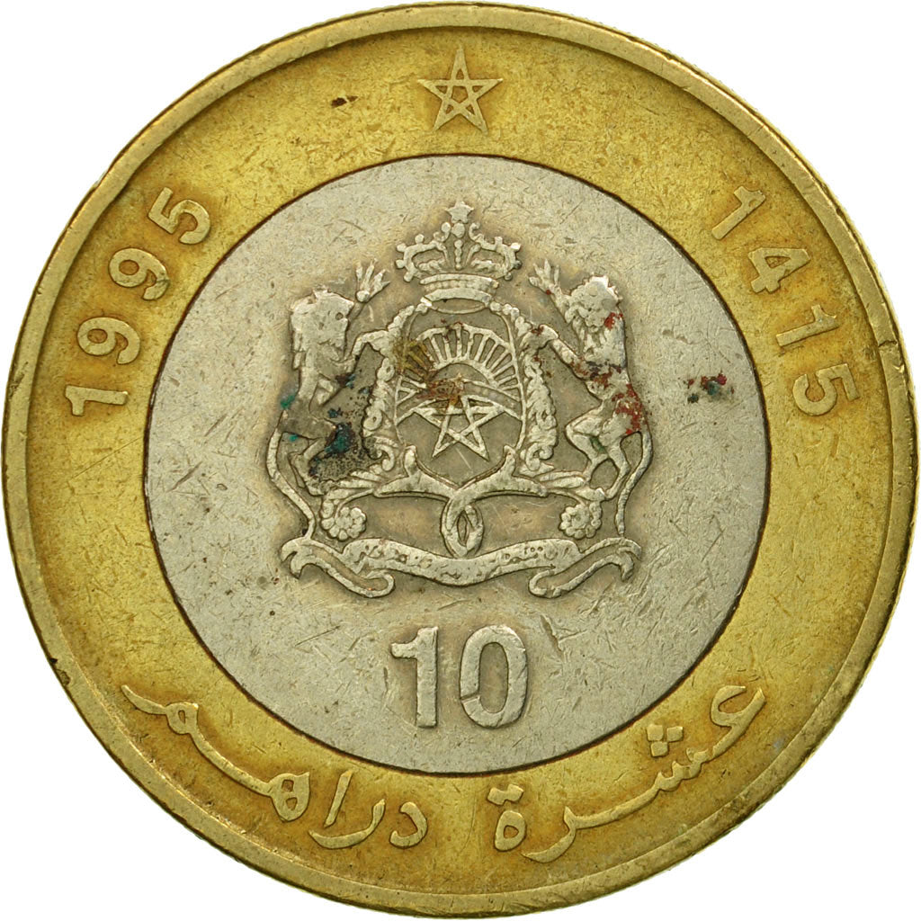 Coin, Morocco, al-Hassan II, 10 Dirhams, 1995/AH1415, Paris, VF(20-25)