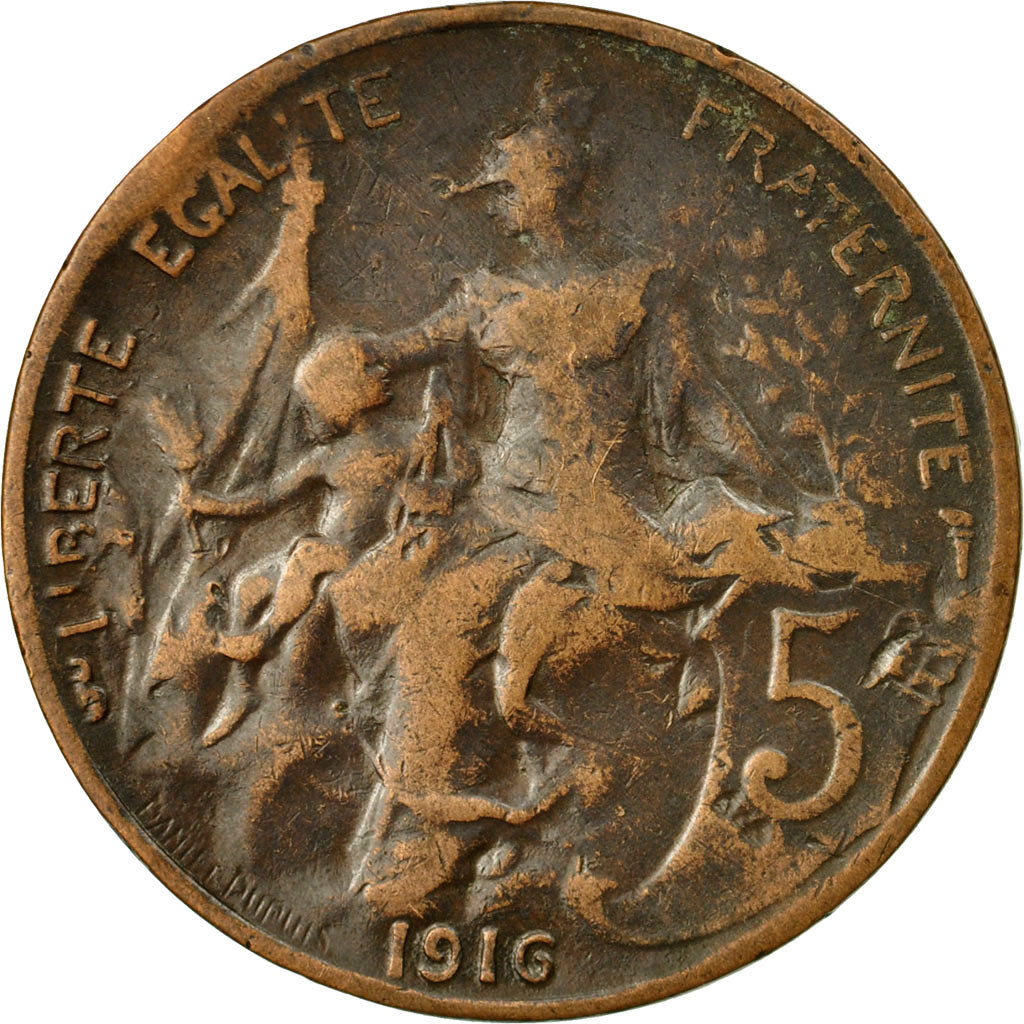 Moneta, Francja, Dupuis, 5 Centimes, 1916, Paris, F(12-15), Bronze, KM:842, Le
