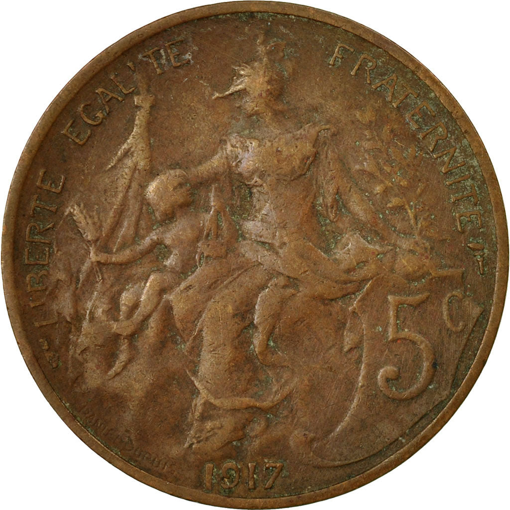 Moneta, Francja, Dupuis, 5 Centimes, 1917, Paris, VF(20-25), Bronze, KM:842, Le