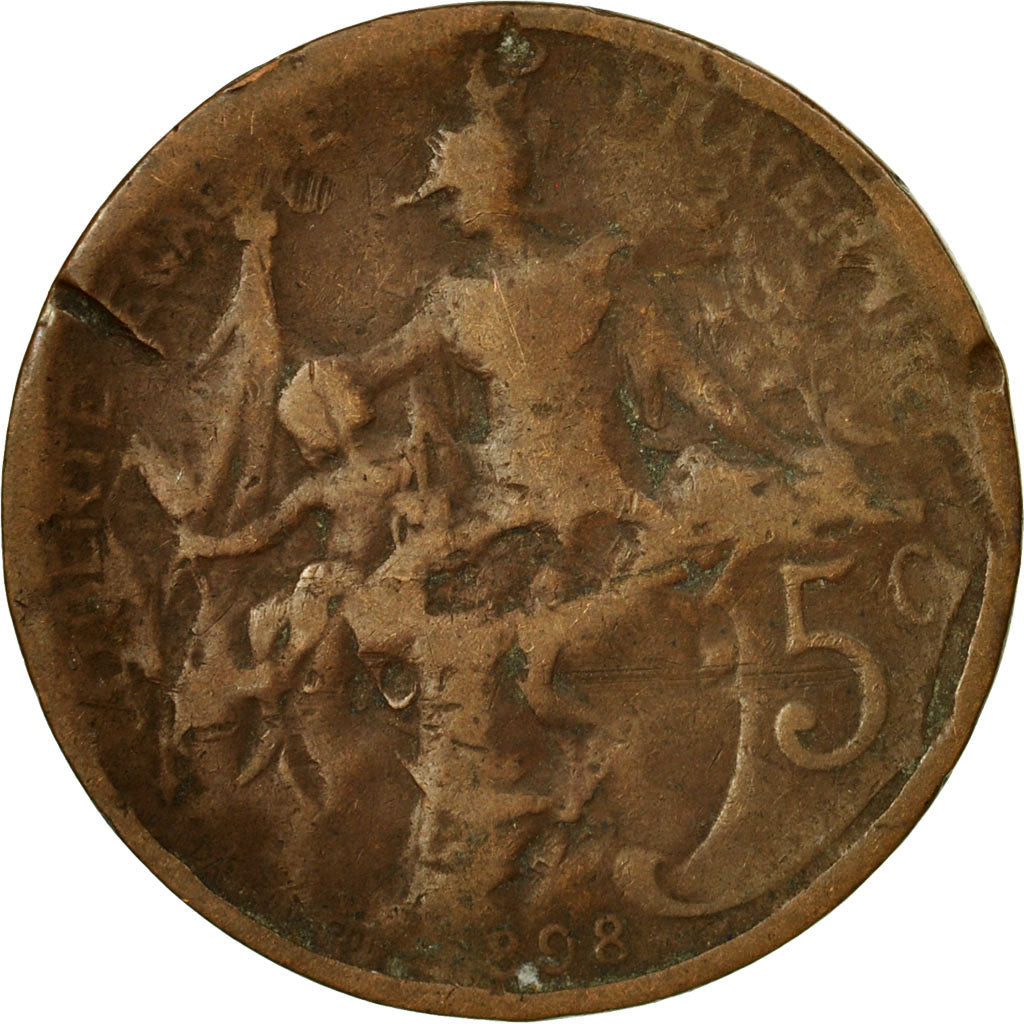 Moneta, Francja, Dupuis, 5 Centimes, 1908, Paris, VG(8-10), Bronze, KM:842, Le