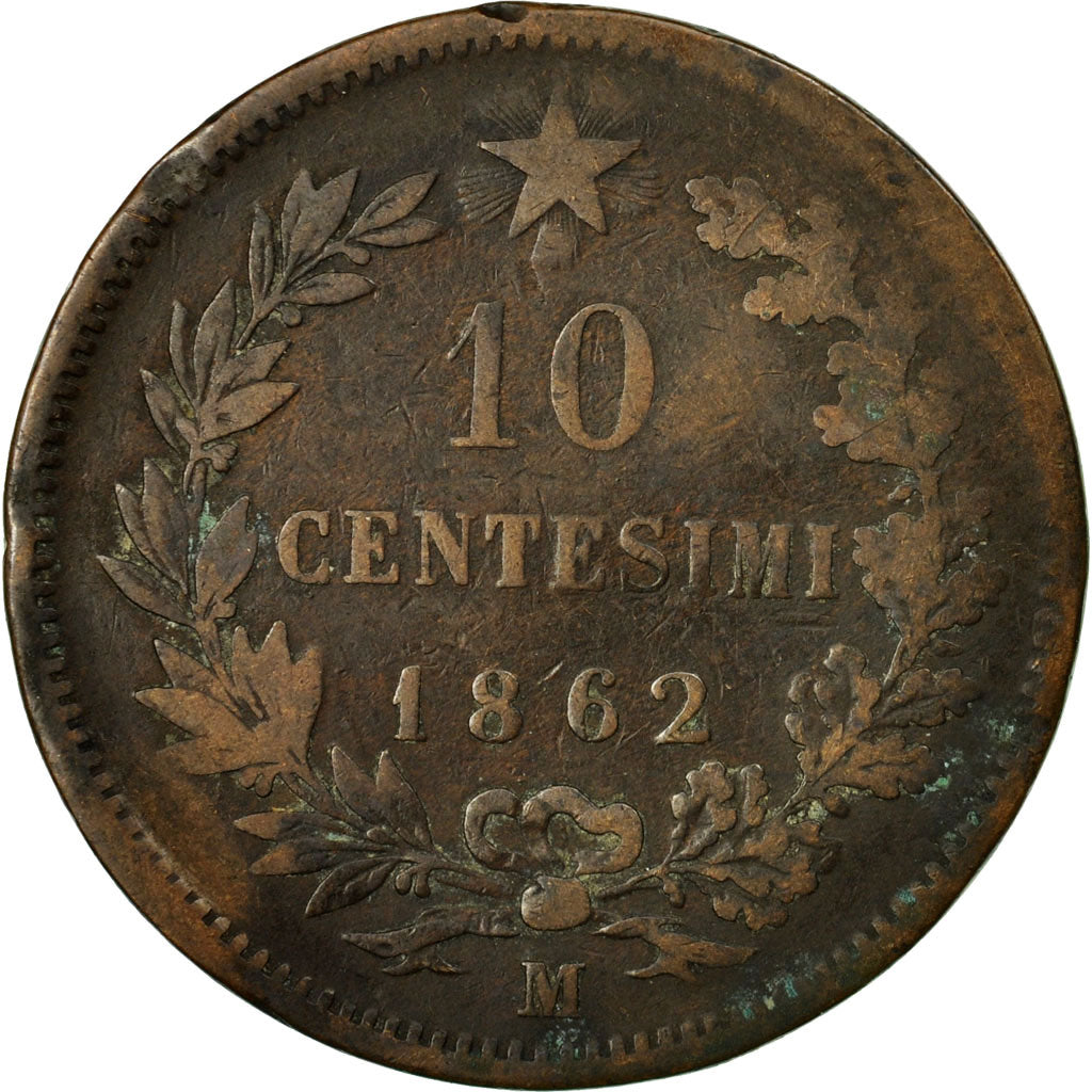 Moneta, Włochy, Vittorio Emanuele II, 10 Centesimi, 1862, Milan, F(12-15)