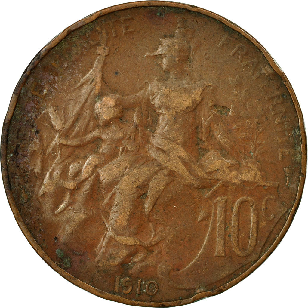 Moneta, Francja, Dupuis, 10 Centimes, 1910, Paris, VF(20-25), Bronze, KM:843, Le