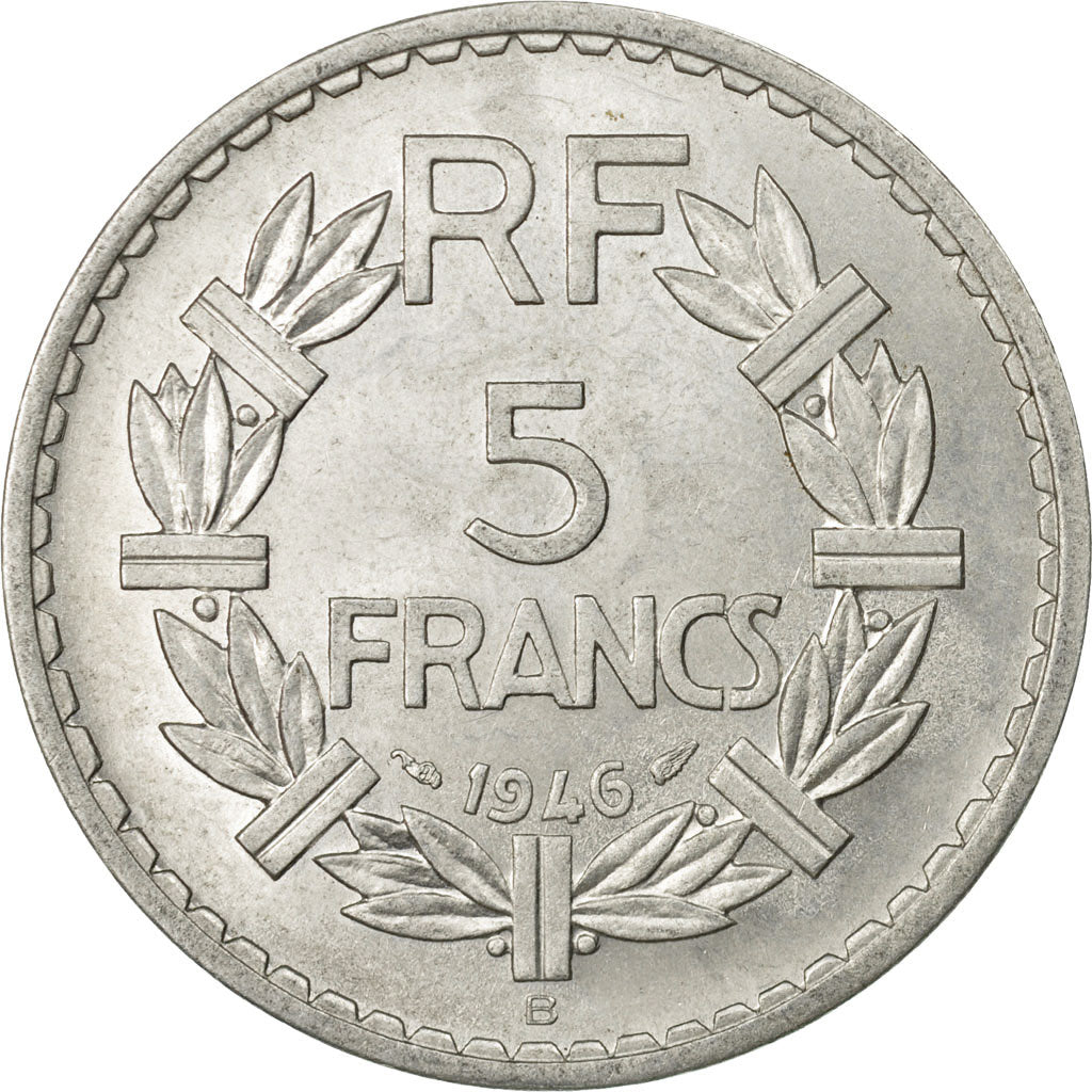 Moneta, Francia, Lavrillier, 5 Francs, 1946, Beaumont - Le Roger, SPL-