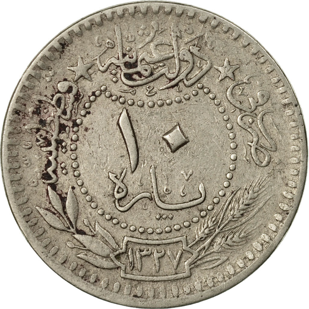 Coin, Turkey, Muhammad V, 10 Para, 1913/AH1327, Qustantiniyah, EF(40-45)