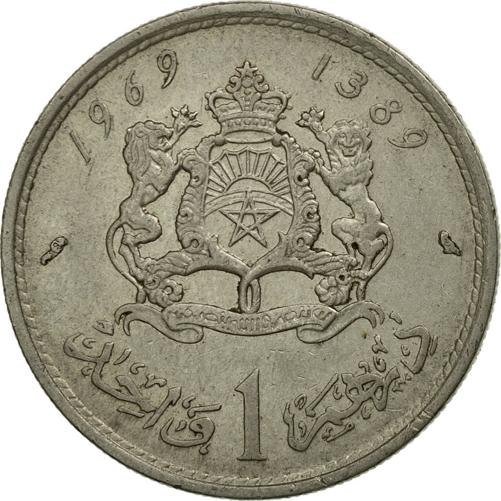 Coin, Morocco, al-Hassan II, Dirham, 1969/AH1389, Paris, VF(30-35), Nickel