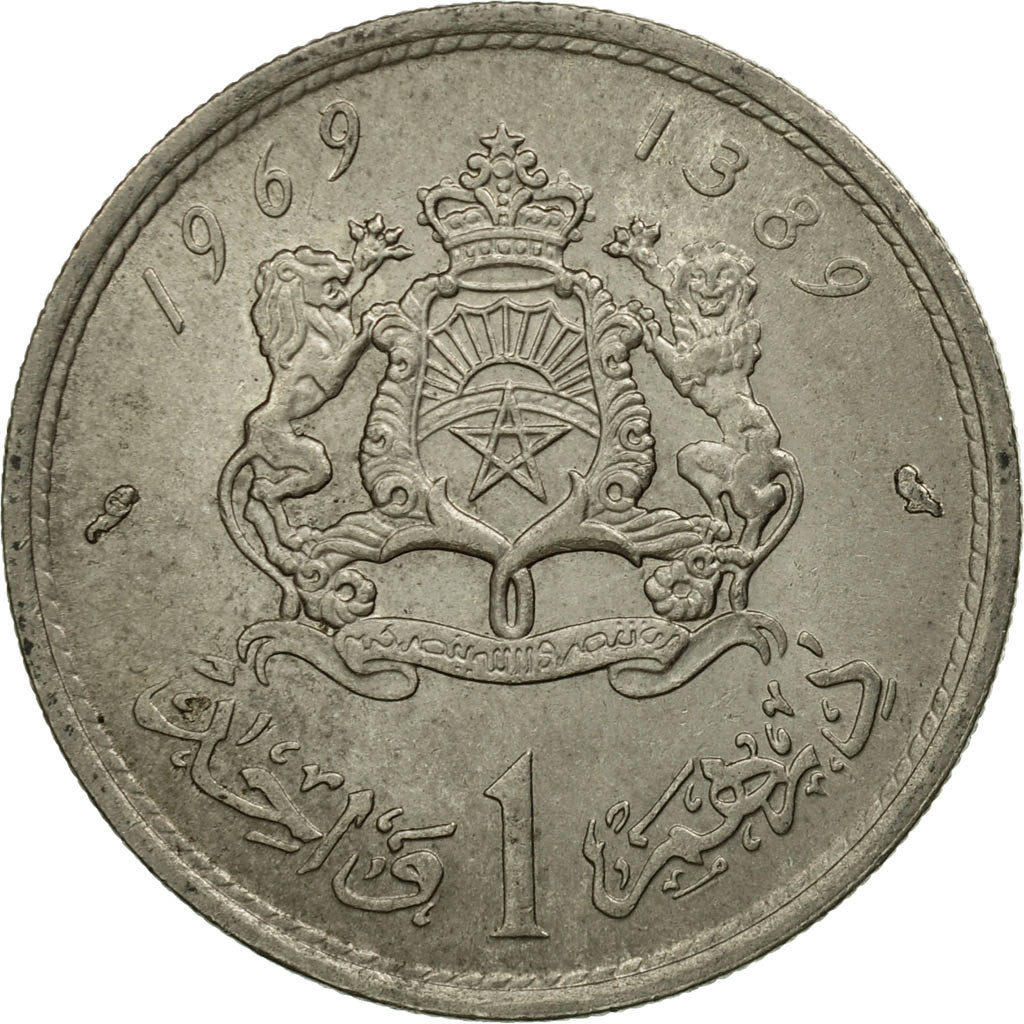 Coin, Morocco, al-Hassan II, Dirham, 1969/AH1389, Paris, VF(20-25), Nickel
