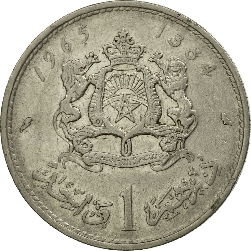 Coin, Morocco, al-Hassan II, Dirham, 1965/AH1384, Paris, VF(30-35), Nickel
